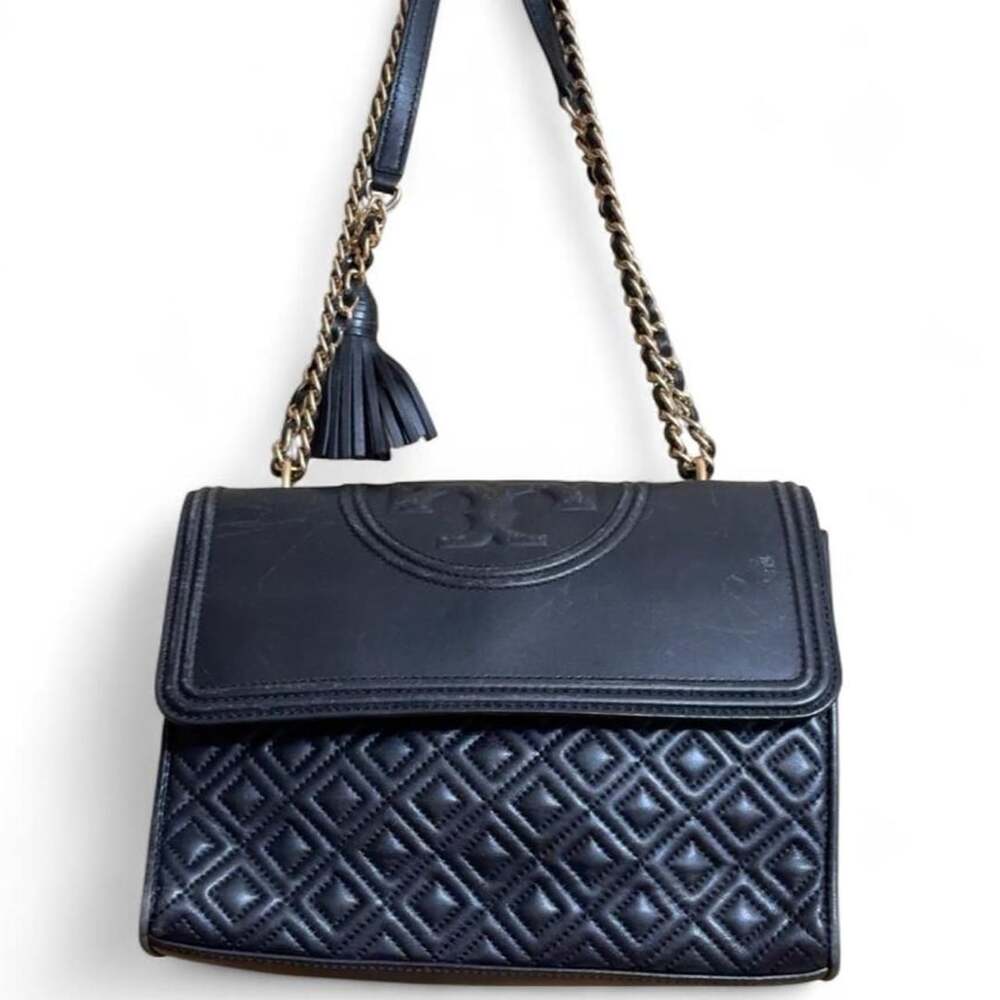 Tory Burch Fleming Quilted Black Leather Shoulder Bag - Picture 3 of 8
